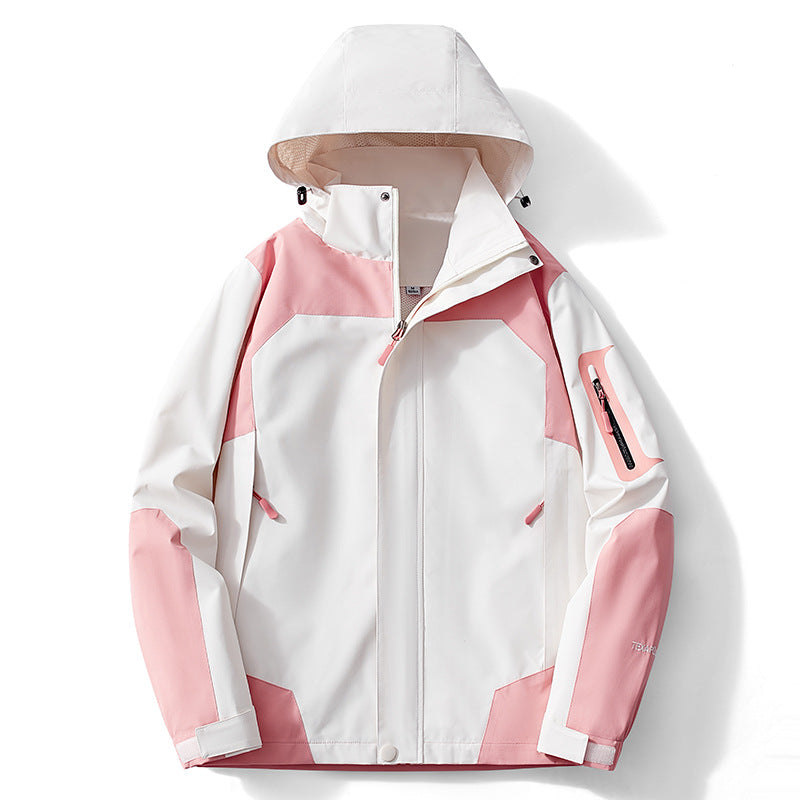 Men's technical softshell hooded jacket with contrast panels and zippered sleeve pocket Fashion Glam