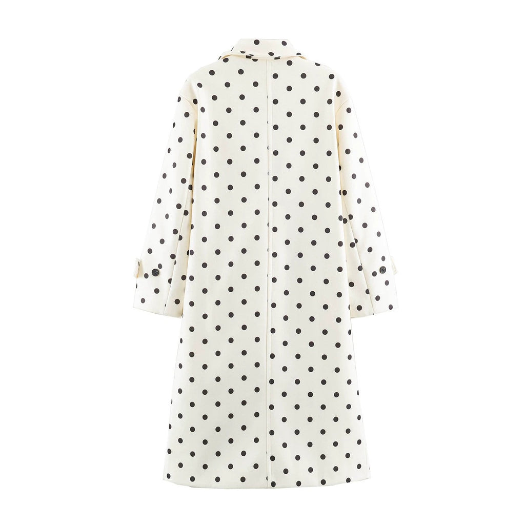 Women's midi coat in polka dot pattern with lapel collar and double-breasted button placket Fashion Glam