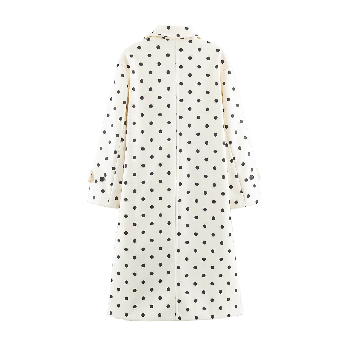 Women's midi coat in polka dot pattern with lapel collar and double-breasted button placket Fashion Glam