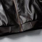 Men's leather bomber jacket in boxy cut with full-length zipper and ribbed hem Fashion Glam