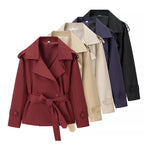 Women's Short Cut Tailored Trench Coat with Tie Belt and Epaulettes Fashion Glam