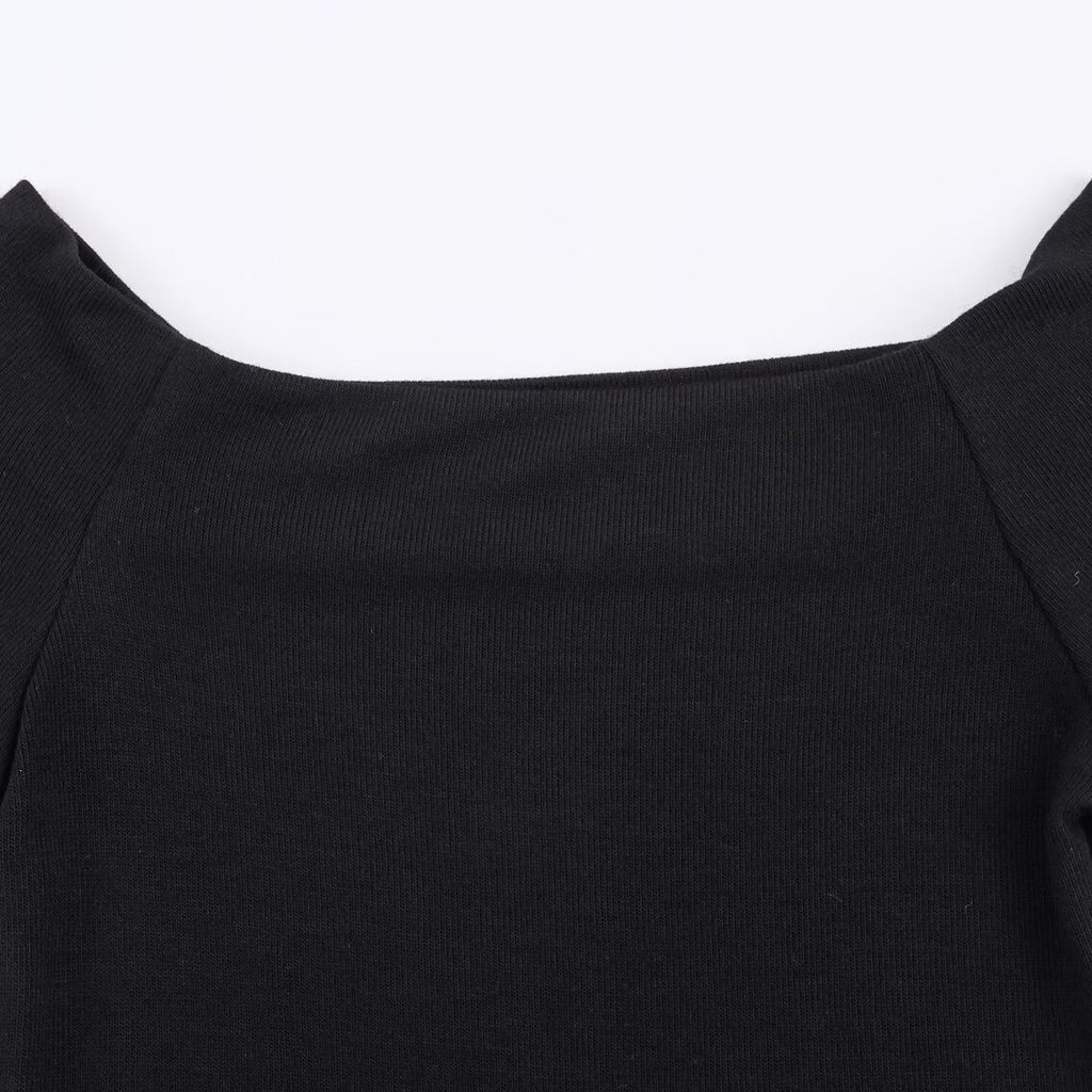 Women's Fitted Fine Knit Tunic with Wide Boat Neck and 3/4 Sleeves Fashion Glam