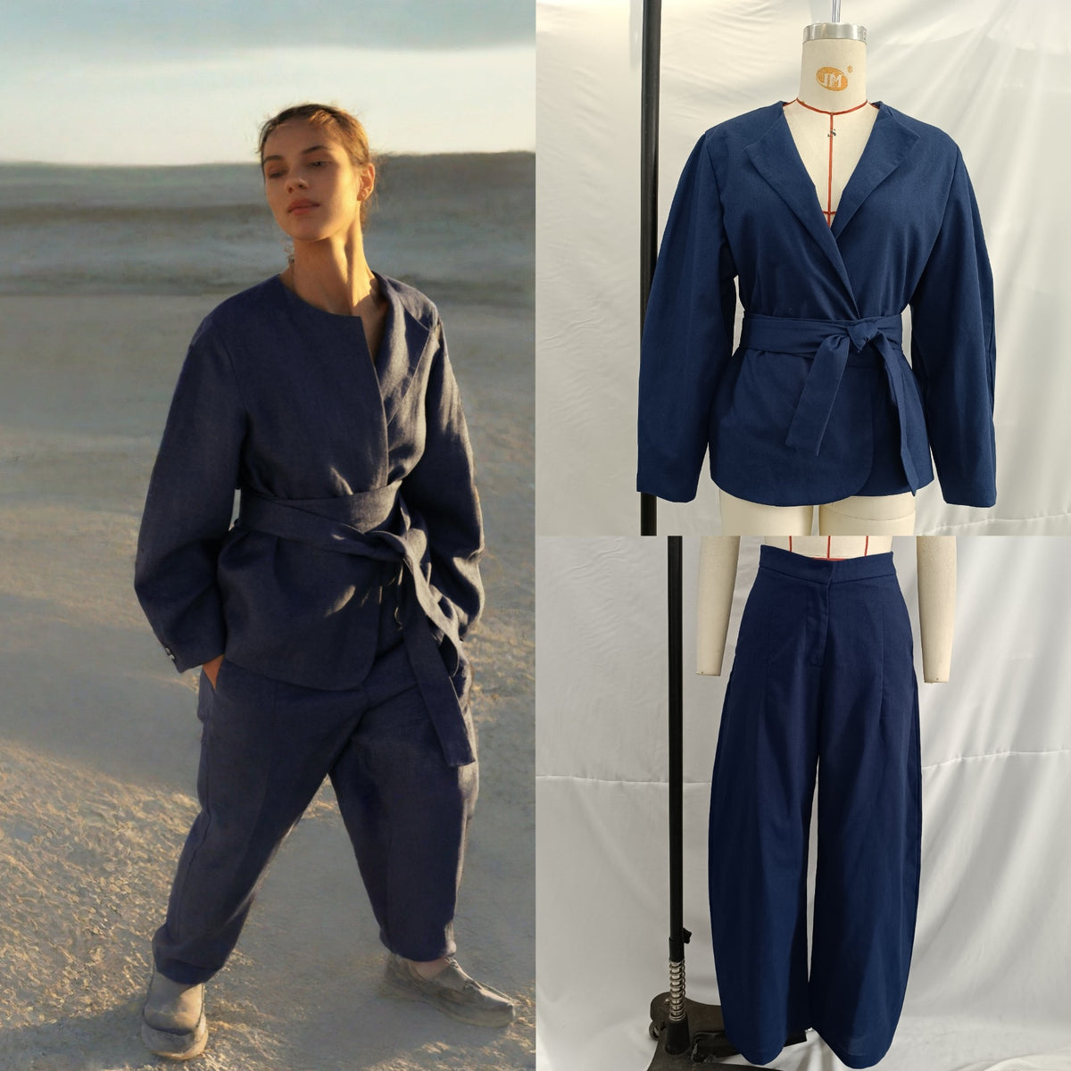 Women's short blazer in kimono style with tie belt and boxy silhouette Fashion Glam