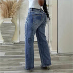 Women High-Waisted Straight-Leg Jeans with Fringed Cross Applications Fashion Glam