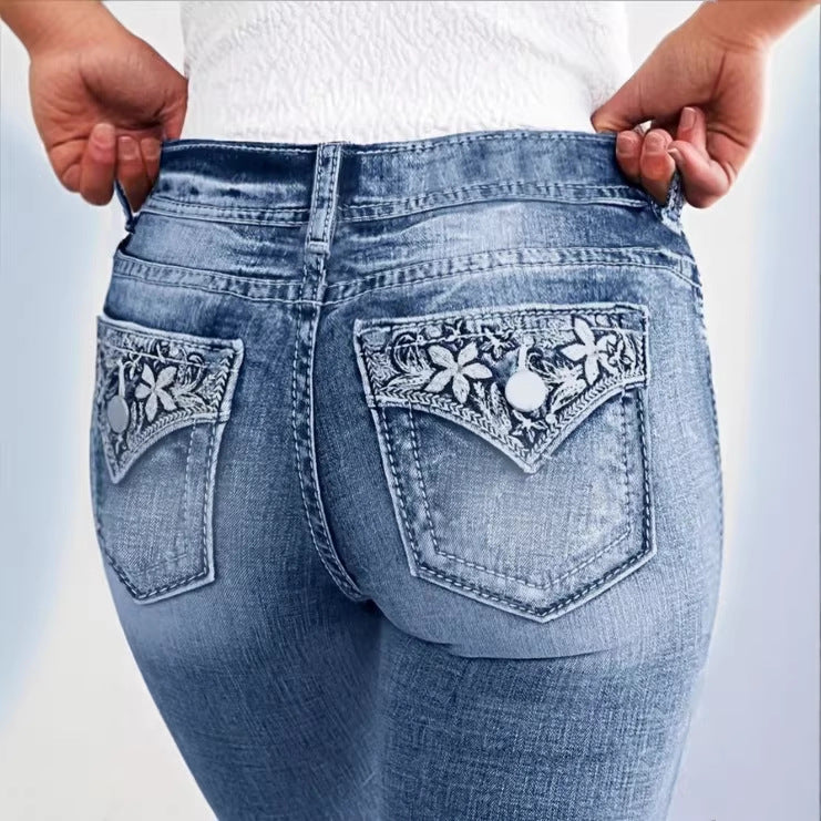 Women Slim Ankle Jeans with High Waist, Sculpting Stretch and Subtle Used Wash Fashion Glam