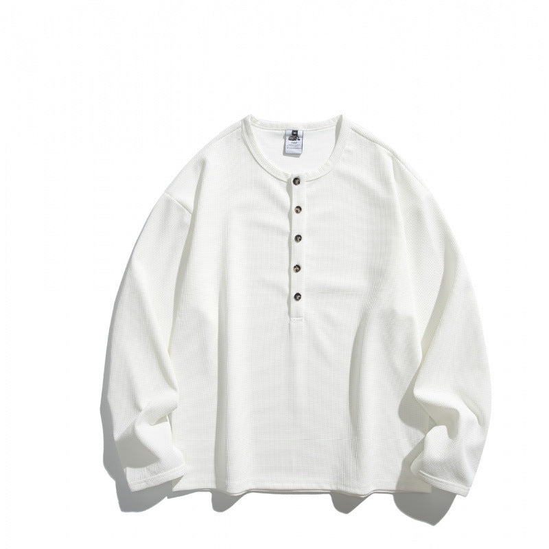 Unisex waffle texture Henley shirt with button placket and oversized fit Fashion Glam