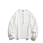 Unisex waffle texture Henley shirt with button placket and oversized fit Fashion Glam