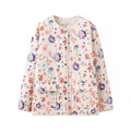 Women Lightweight Quilted Transitional Jacket with Floral Allover Print, Round Neck and Flap Pockets Fashion Glam