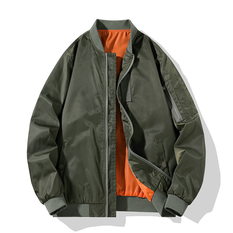 Men's Pilot Bomber Jacket in Military Look with Contrasting Lining, Arm Pocket and Ribbed Cuffs Fashion Glam