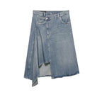 Women's Asymmetrical Denim Wrap Skirt with Inserts and Pockets Fashion Glam