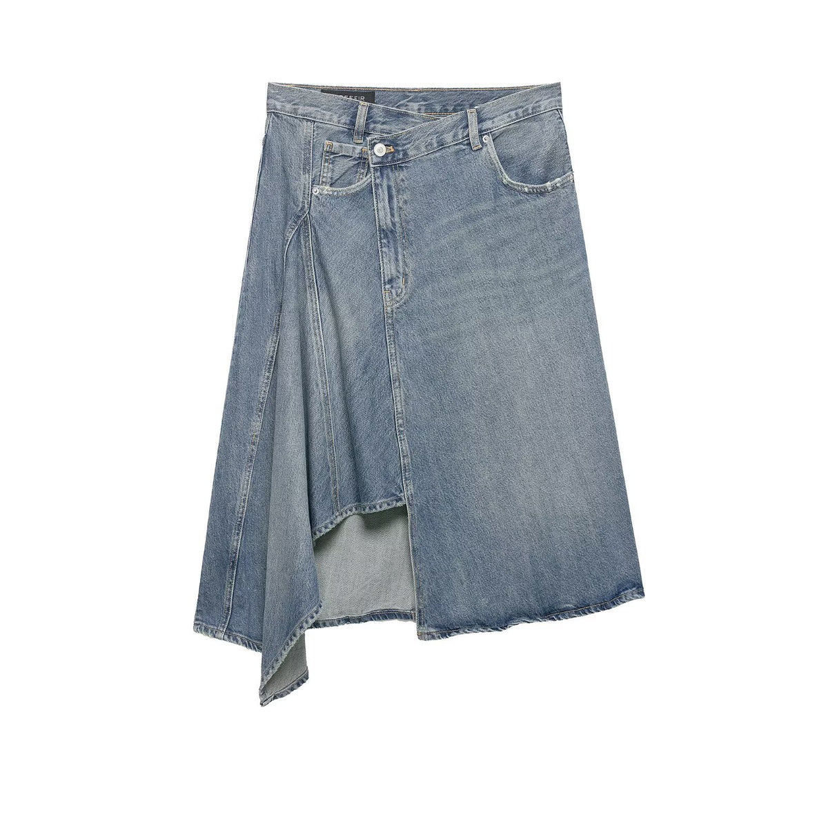 Women's Asymmetrical Denim Wrap Skirt with Inserts and Pockets Fashion Glam