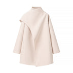 Women's short coat with high roll collar, cape detail, and patch pocket Fashion Glam