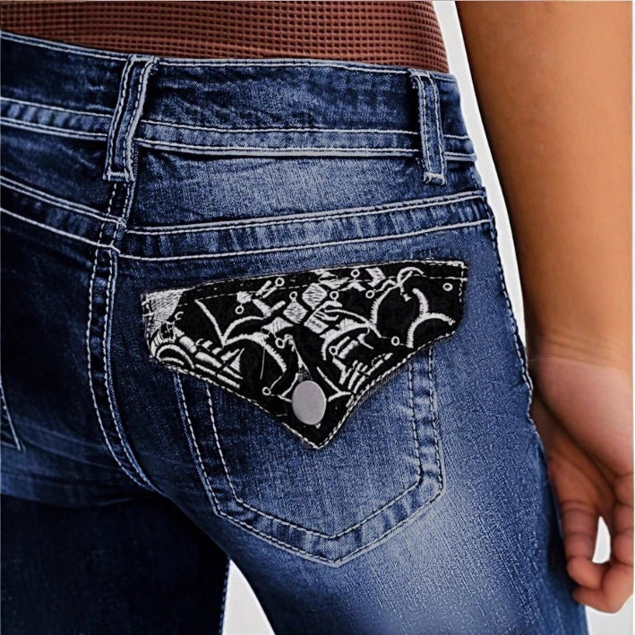 Women's Bootcut Jeans with contrasting decorative seams and sculpting stretchy waistband Fashion Glam