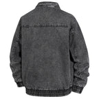 Men's Oversized Jeans Bomber Jacket with Stone Wash, Zipper and Ribbed Hem Fashion Glam