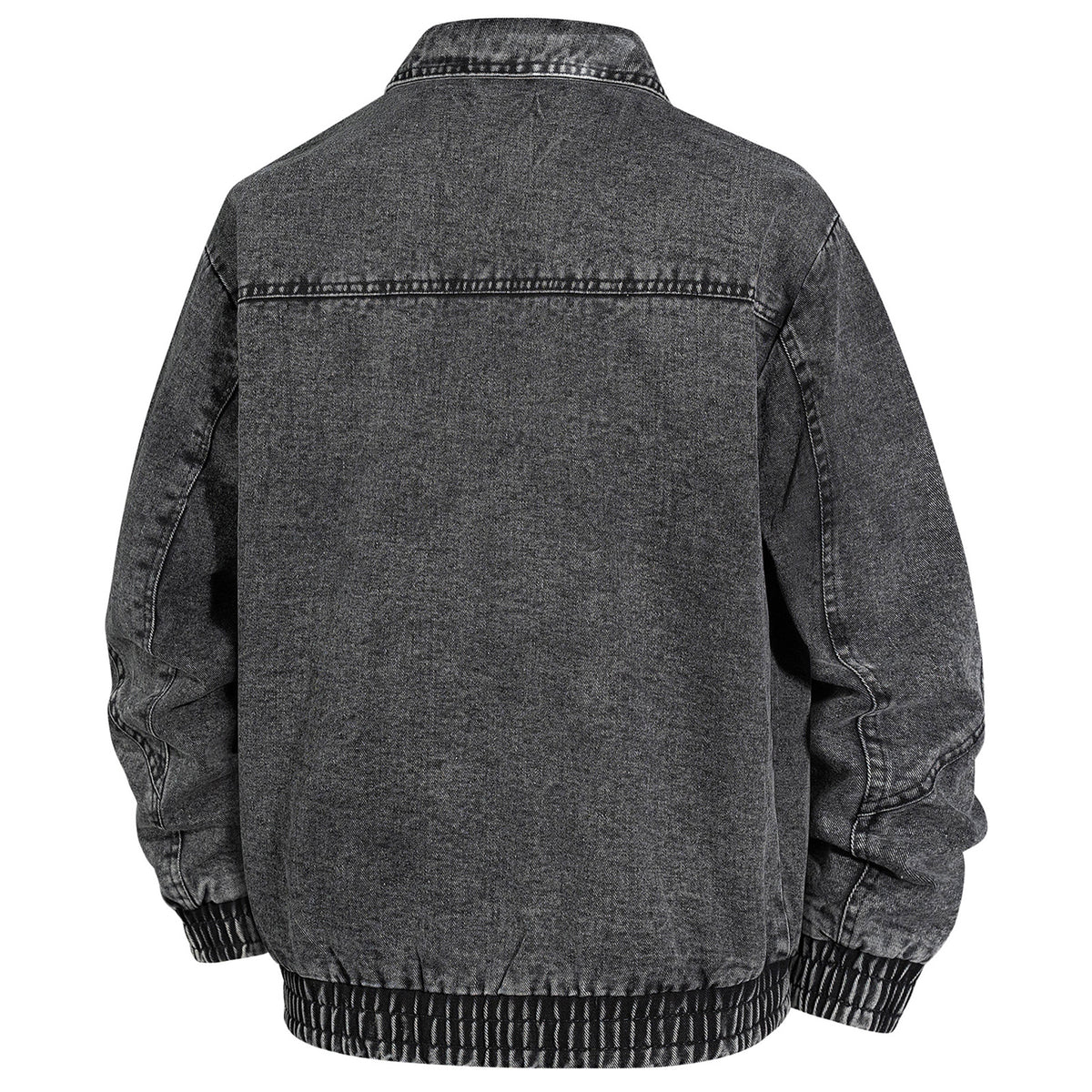 Men's Oversized Jeans Bomber Jacket with Stone Wash, Zipper and Ribbed Hem Fashion Glam