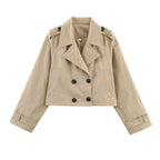 Women's Cropped Double-Breasted Trench Coat with Wide Lapels, Epaulettes and Boxy Cut Fashion Glam