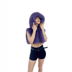 Women's Short Hooded Vest made of High-Pile Faux Fur with Voluminous Long Hair Collar Fashion Glam