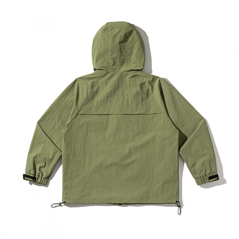 Unisex Technical Oversized Hooded Jacket with Mesh Ventilation Zones, Zipper and Drawstring Fashion Glam
