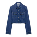 Women Short Cut Denim Jacket with Chest Pockets and Snap Placket Fashion Glam