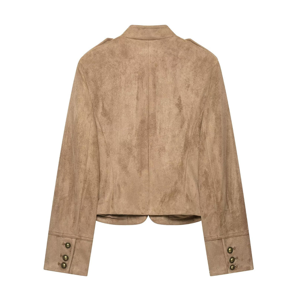 Women's short jacket in military style with stand-up collar and decorative button detail Fashion Glam