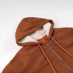 Ladies Cord Jacket with Hood, Teddy Lining and Ring Zipper Fashion Glam