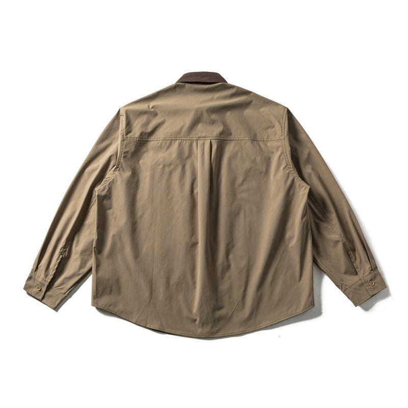 Men's oversized shirt in relaxed fit with contrast collar and patch chest pocket Fashion Glam