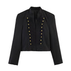 Women's short jacket in military style with stand-up collar and decorative frog detail Fashion Glam