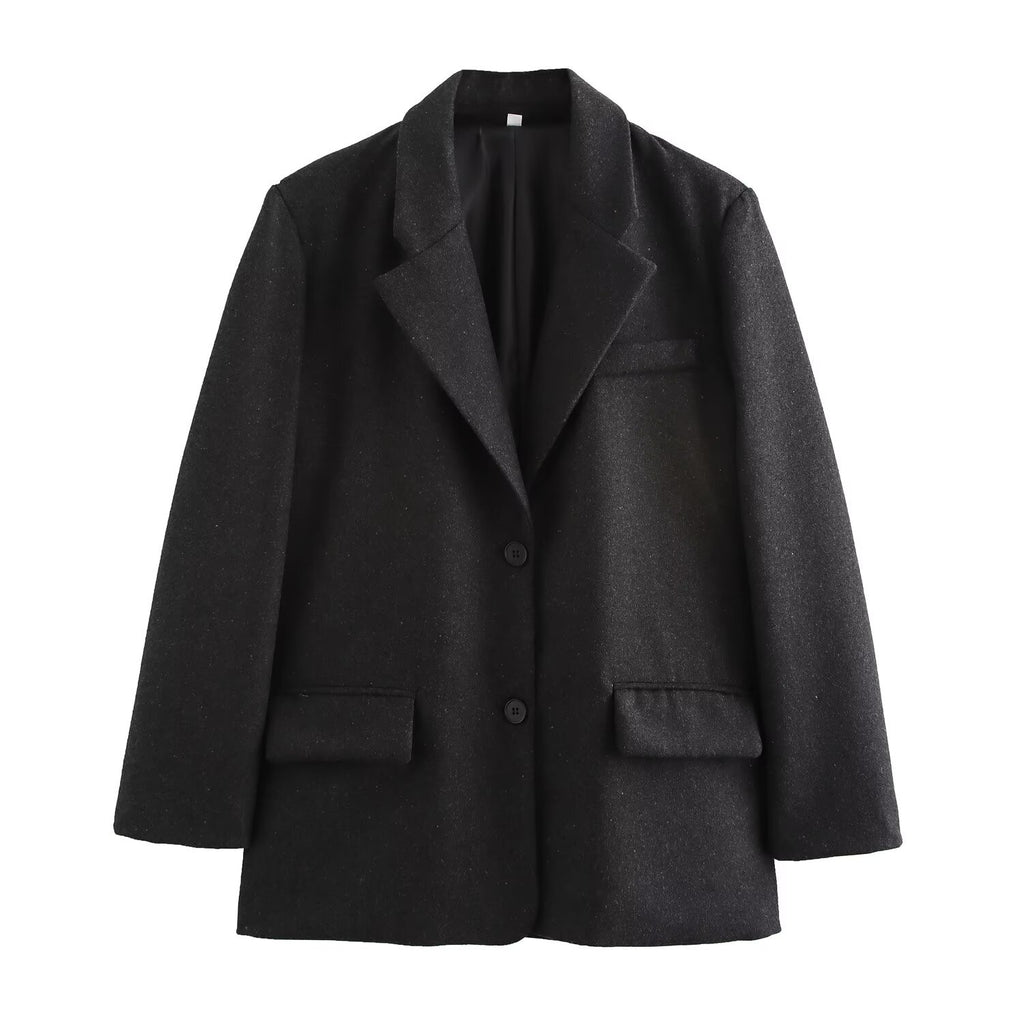 Women Long Wool Blend Double-Breasted Coat with Notched Collar and Flap Pockets Fashion Glam