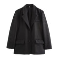 Women Long Wool Blend Double-Breasted Coat with Notched Collar and Flap Pockets Fashion Glam
