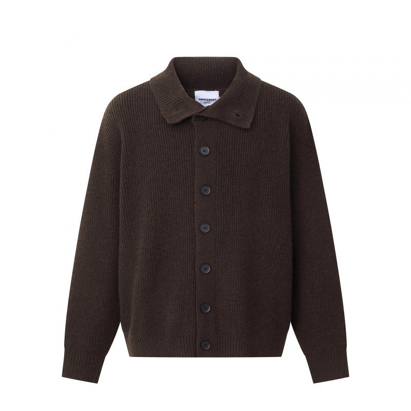 Unisex Boxy cardigan with shirt collar, ribbed texture and continuous button placket Fashion Glam
