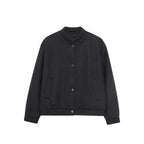 Men's wool blend bomber jacket with ribbed cuffs and snap button placket Fashion Glam