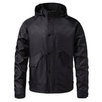 Men's Water-Repellent Hooded Jacket in Utility Style with Snap Button Placket and Flap Pockets Fashion Glam