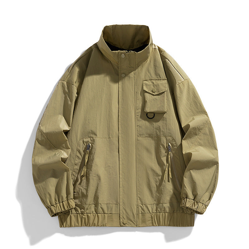 Men's lightweight technical utility transition jacket with stand-up collar and multifunction pockets Fashion Glam