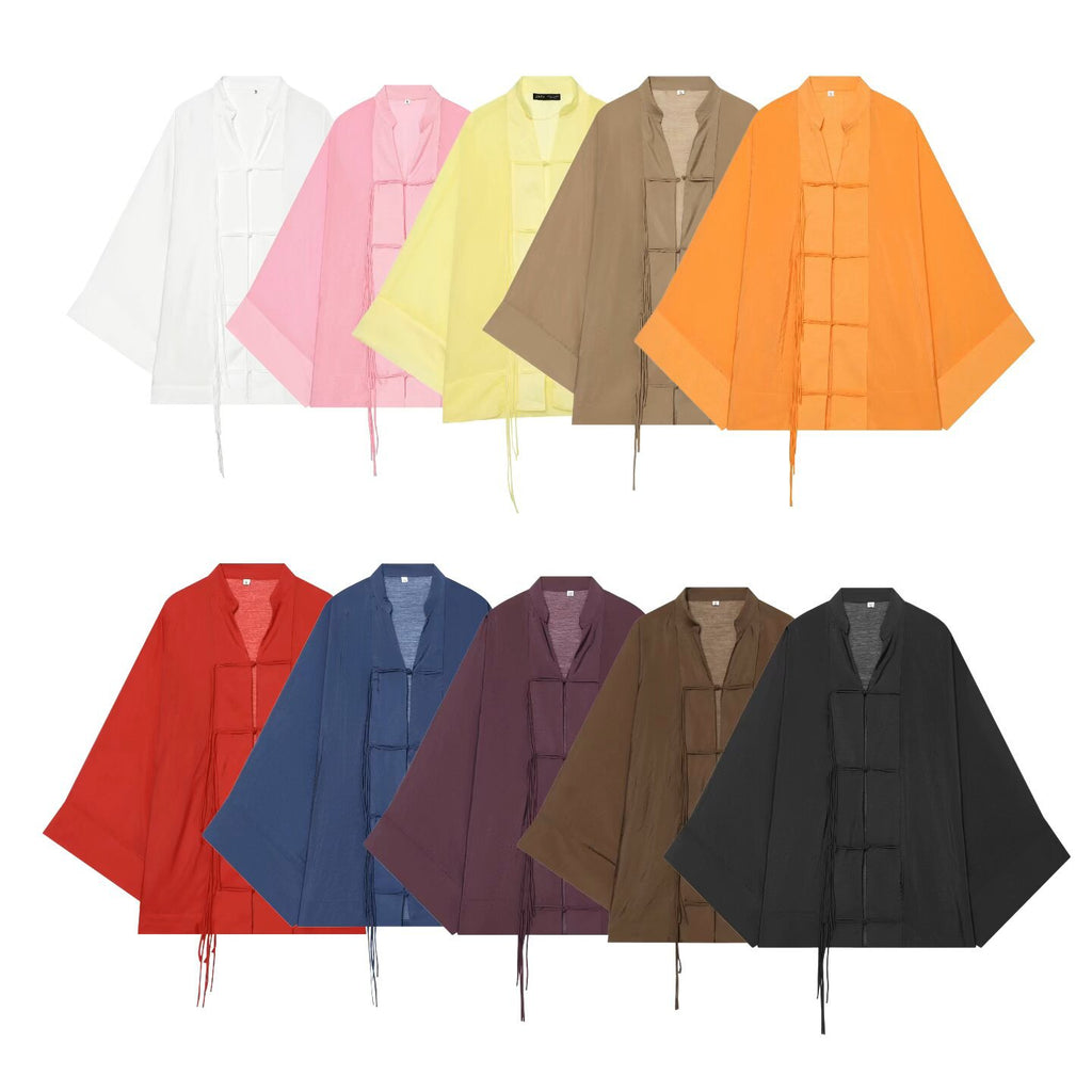 Women's Kimono-Cape Jacket with Chinese Button Closure and Long Tassels Fashion Glam