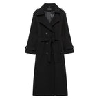 Women Long Double-breasted Trench Coat with Belt and Shoulder Straps Fashion Glam