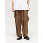 Women Wide High-Waist Pleated Pants with Elastic Drawstring and Cuffed Hem Fashion Glam