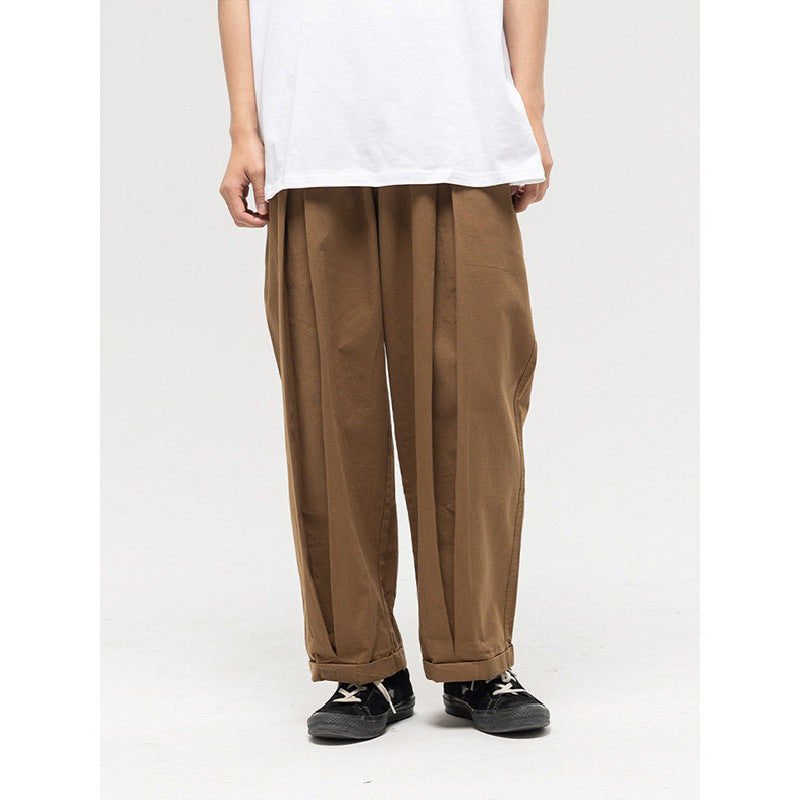 Women Wide High-Waist Pleated Pants with Elastic Drawstring and Cuffed Hem Fashion Glam
