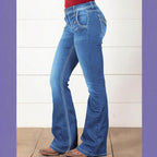 Women's High-Waist Denim Flare Jeans with Side Decorative Button Placket and Sculpting Fit Fashion Glam