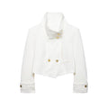 Women's Cropped Blazer with High Stand Collar, Double-Breasted Button Placket and Decorative Cuffs Fashion Glam