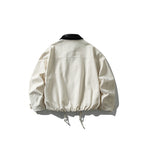 Men's Boxy Utility Jacket with Faux Leather Collar, Drawstring and Snap Cuffs Fashion Glam