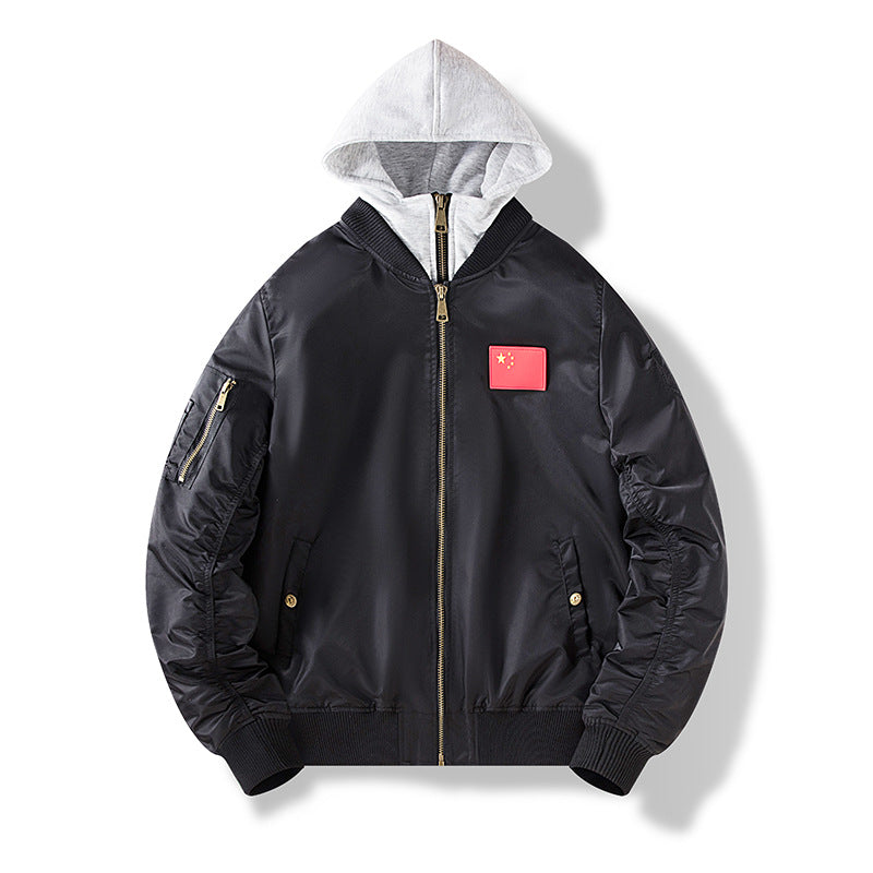 Men's nylon bomber jacket with integrated sweat hood and sleeve utility pocket Fashion Glam