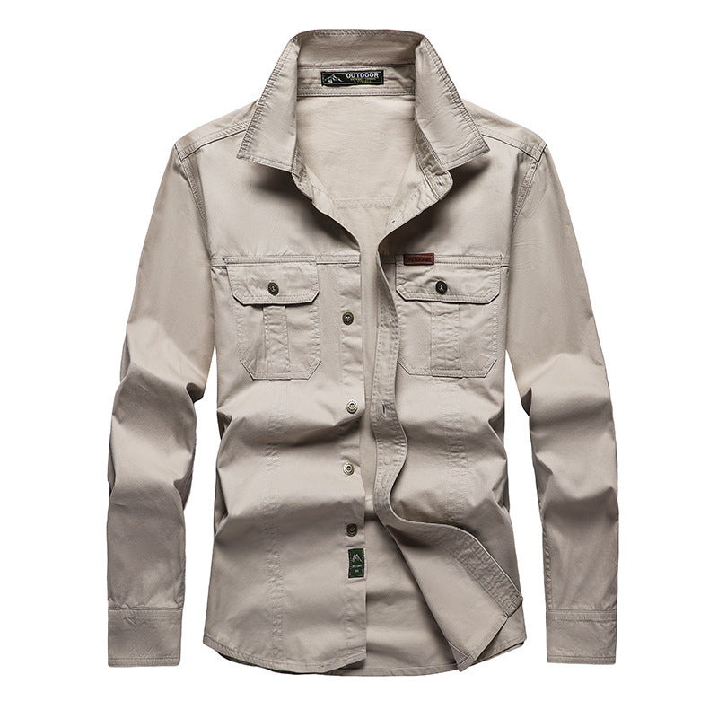 Men's Long Sleeve Work Shirt with Double Chest Pockets and Durable Twill Fashion Glam