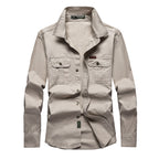 Men's Long Sleeve Work Shirt with Double Chest Pockets and Durable Twill Fashion Glam