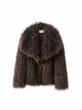 Women's short jacket made of long-pile faux fur with extra wide shawl collar Fashion Glam