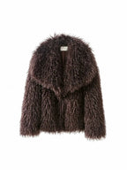 Women's short jacket made of long-pile faux fur with extra wide shawl collar Fashion Glam