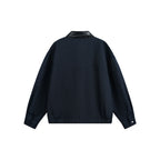 Men's Oversize Harrington Jacket with Faux Leather Collar, Flap Pockets, and Elastic Hem Fashion Glam