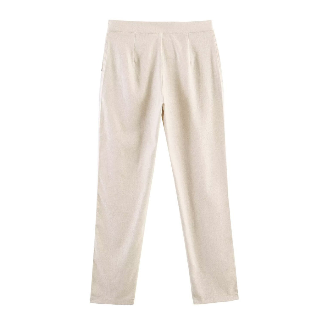 Women's Slim Straight Fabric Trousers with Concealed Zipper and Side Pockets Fashion Glam