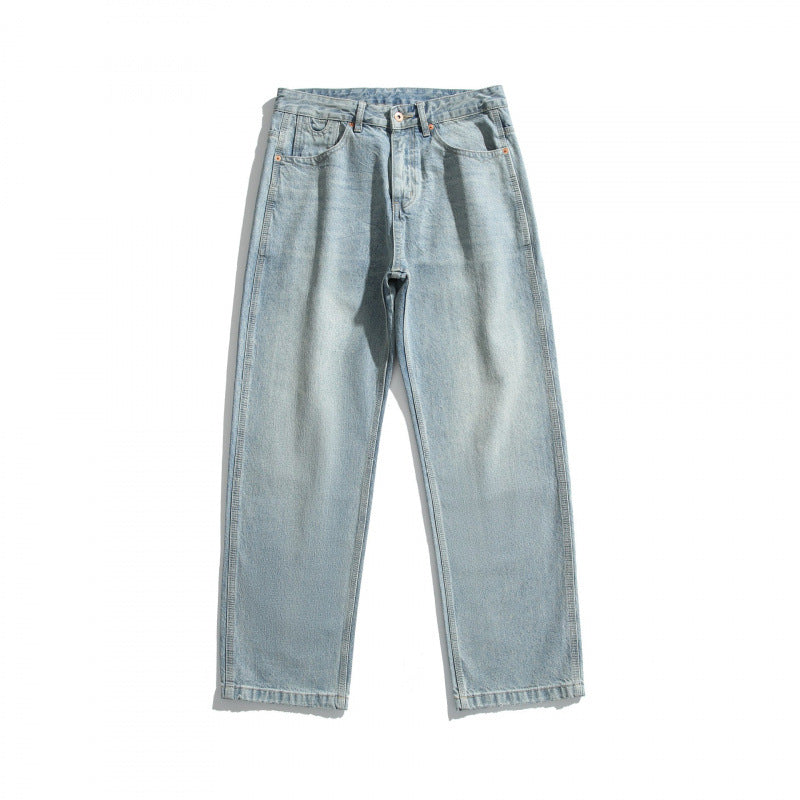 Men's Casual Straight Jeans with High Waist, Straight Leg and Stonewashed Finish Fashion Glam