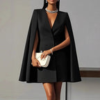 Ladies Cape Blazer Dress with Double Breasted and Flared Skirt Fashion Glam