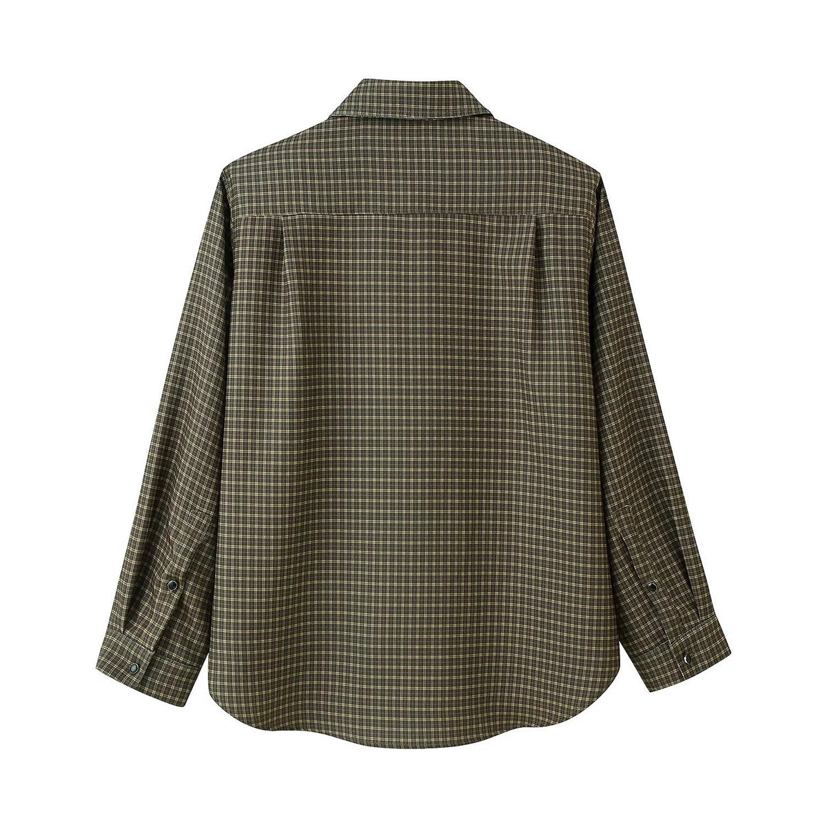 Women Oversize Check Shirt with Chest Pocket and Curved Hem Fashion Glam